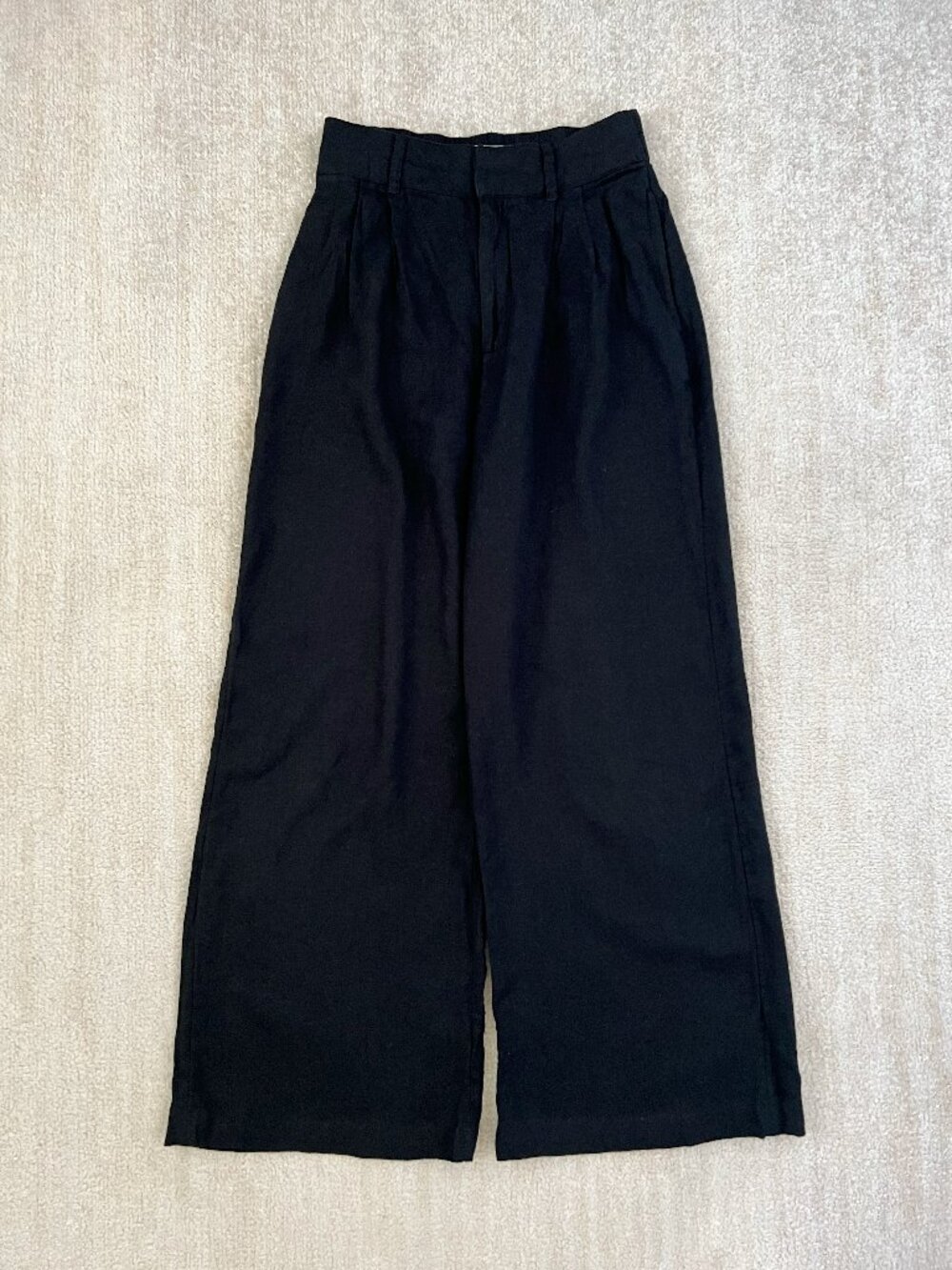 Abercrombie & Fitch Black Linen Pleated Wide Leg Trousers Pants XS Short